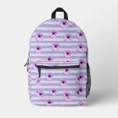 Pastel stripes pattern with Daisies プリントバックパック (正面)