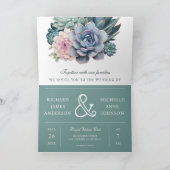 Pastel Succulent Ampersand QR Code Wedding 招待状 (内部)