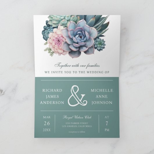 Pastel Succulent Ampersand QR Code Wedding 招待状 (内部)