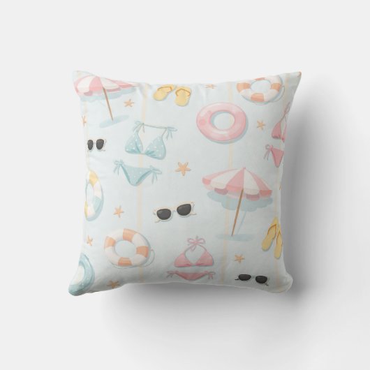 Pastel summer beach accessories pattern クッション (裏面)