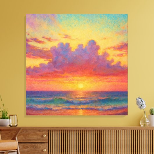 Pastel Sunset Beach - Painterly Style Seascape  キャンバスプリント (インサイチュ (リビング))