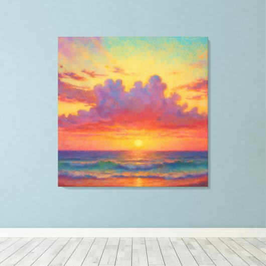 Pastel Sunset Beach - Painterly Style Seascape  キャンバスプリント (インサイチュ (ウッドフロア))