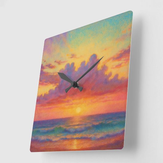 Pastel Sunset Beach - Painterly Style Seascape  スクエア壁時計 (傾斜)