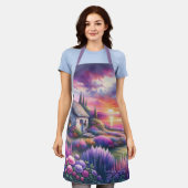 Pastel Sunset Cottage Lakeside Garden Dreamscape エプロン (着用した状態)