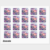Pastel Sunset Cottage Lakeside Garden Dreamscape スクエアシール (シート)