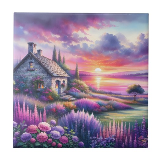 Pastel Sunset Cottage Lakeside Garden Dreamscape タイル (正面)