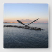 Pastel Sunset Naples Bay with Mount Vesuvius スクエア壁時計 (正面)