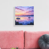 Pastel Sunset Sailboats Canvas Print | Coastal キャンバスプリント (インサイチュ (リビング))