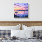 Pastel Sunset Sailboats Canvas Print | Coastal キャンバスプリント (インサイチュ (寝室))