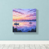 Pastel Sunset Sailboats Canvas Print | Coastal キャンバスプリント (インサイチュ (ウッドフロア))