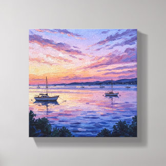 Pastel Sunset Sailboats Canvas Print | Coastal キャンバスプリント