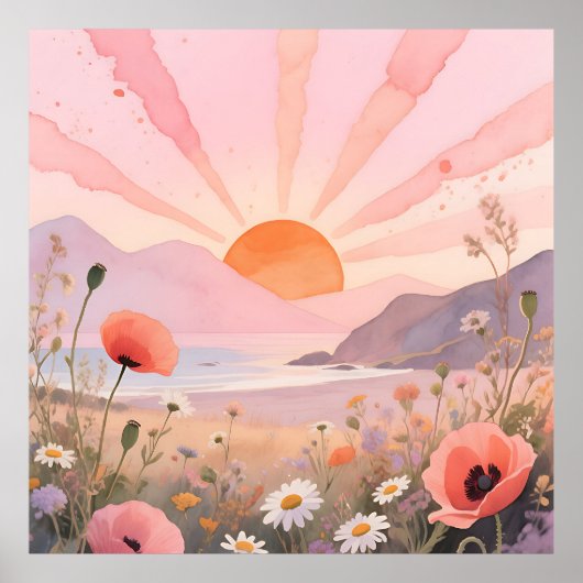 Pastel Sunset Wildflower Meadow ポスター (正面)