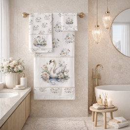 Pastel Swan and Floral Towel Trio バスタオルセット