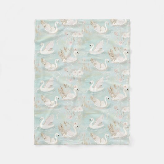 Pastel Swan Pattern フリースブランケット (正面)