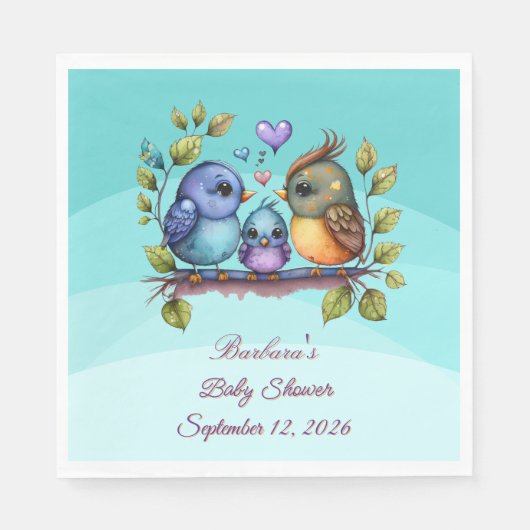 Pastel Teal Birds スタンダードランチョンナプキン (正面)