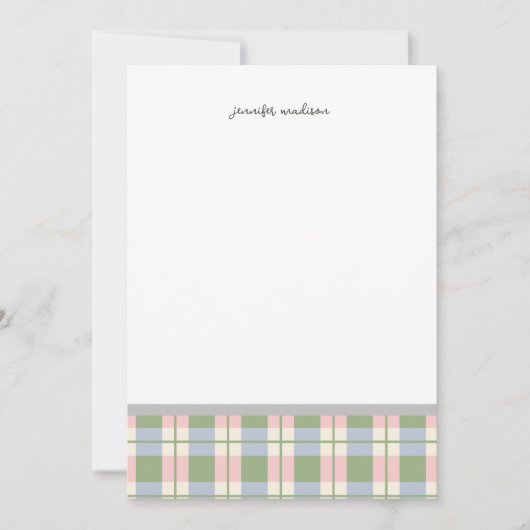 Pastel Teal Green Gingham Plaid Check Note Card  招待状 (正面)
