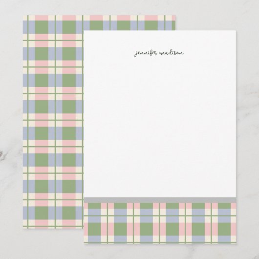 Pastel Teal Green Gingham Plaid Check Note Card  招待状 (正面/裏面)