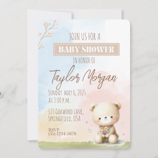 Pastel Teddy Bear  招待状 (正面)