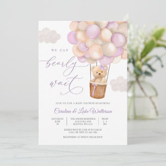 Pastel Teddy Bear Baby Shower Invitation 招待状 (スタンド正面)