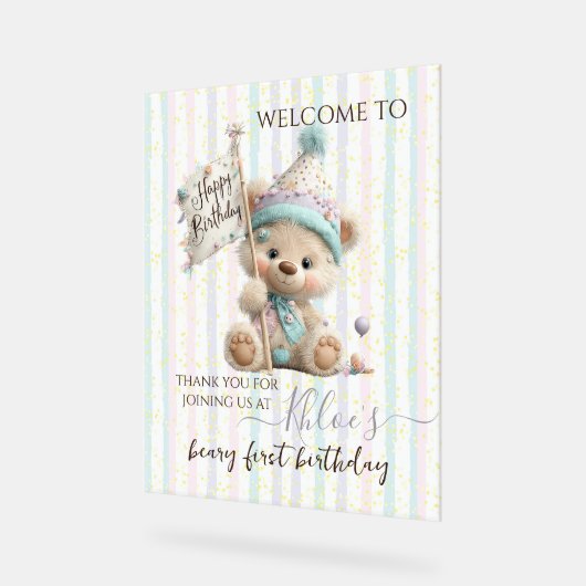 Pastel Teddy Bear Birthday  アクリルサイン (傾斜)