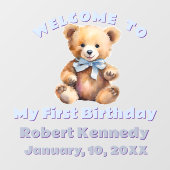 Pastel Teddy Bear Birthday First Birthday ウィンドウサイン (シート)