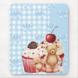 pastel "teddy bear" cupcake kawaii gingham ribbon  マウスパッド