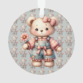 Pastel Teddy Bear Holding Flower Wearing Overalls オーナメント (裏面)