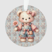 Pastel Teddy Bear Holding Flower Wearing Overalls オーナメント (正面)