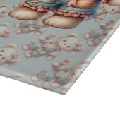 Pastel Teddy Bear Holding Flower Wearing Overalls カッティングボード (角)