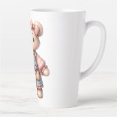 Pastel Teddy Bear Holding Flower Wearing Overalls カフェラテマグ (右)