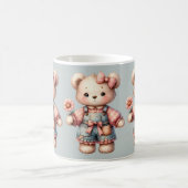 Pastel Teddy Bear Holding Flower Wearing Overalls コーヒーマグカップ (中央)