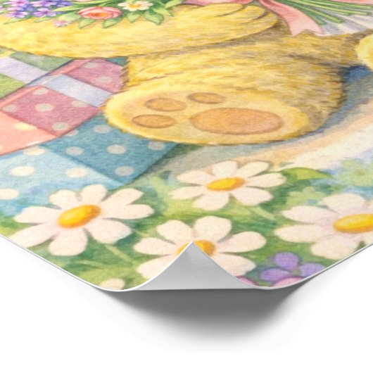 Pastel Teddy Bear with Flowers ポスター (角)