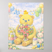 Pastel Teddy Bear with Flowers ポスター (正面)