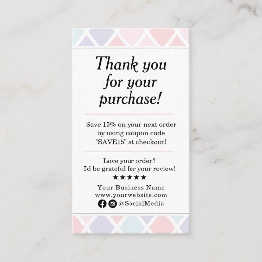 Pastel Thank You Your Purchase 名刺 (正面)