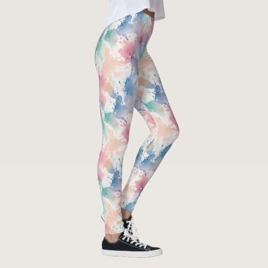 Pastel Tie Dye Watercolor Soft Rainbow Pattern レギンス (右)
