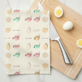 Pastel toned isometric low poly vases and cutlery キッチンタオル (四つ折り)