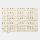 Pastel toned isometric low poly vases and cutlery キッチンタオル (横)