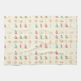 Pastel toned isometric low poly vases and cutlery キッチンタオル