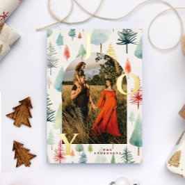 Pastel Trees Arch Photo Gold Foil Christmas Card 箔シーズンカード