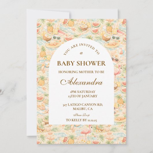 Pastel Tropical Animals Baby Shower 招待状 (正面)
