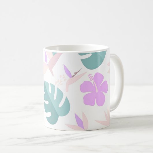 Pastel Tropical Floral Pattern コーヒーマグカップ (正面右)