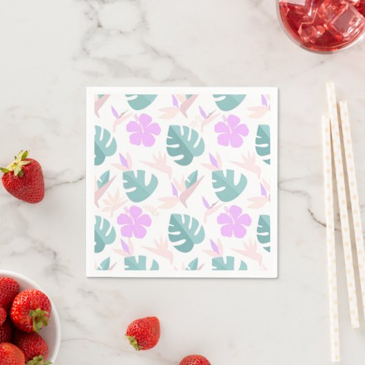Pastel Tropical Floral Pattern スタンダードカクテルナプキン (インサイチュ)