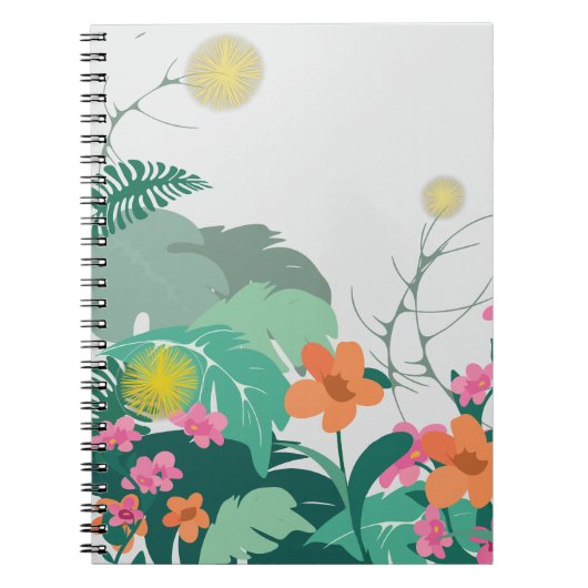 Pastel Tropical Leaves and Flowers ノートブック (正面)