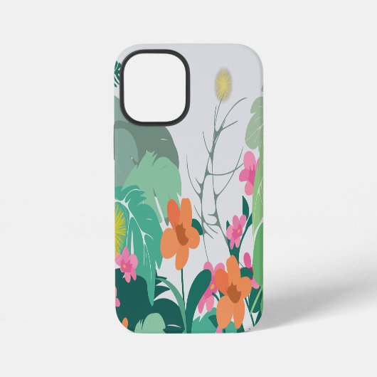 Pastel Tropical Leaves and Flowers iPhoneケース (裏面)