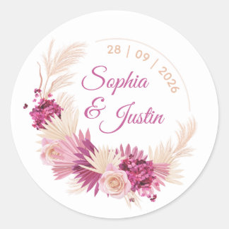 Pastel Tropical Wedding Sticker Floral Label ラウンドシール