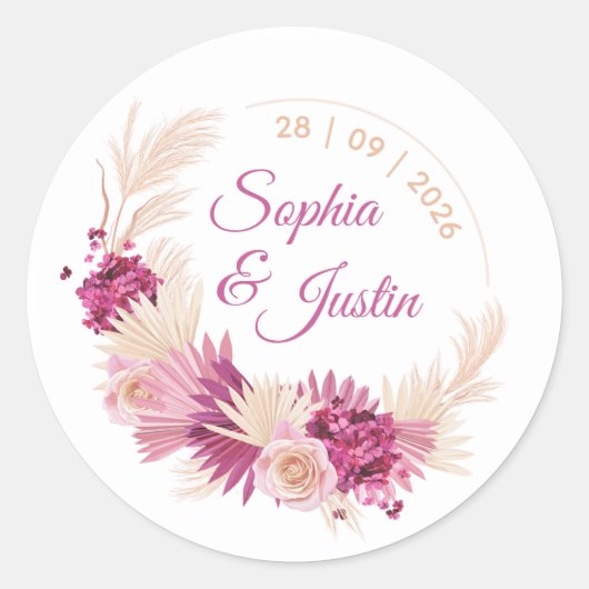 Pastel Tropical Wedding Sticker Floral Label ラウンドシール (正面)