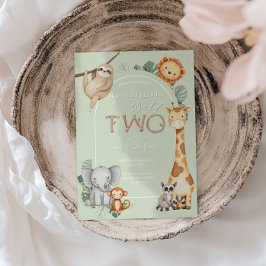 Pastel Tropical Wild Two Jungle Safari Animals 招待状