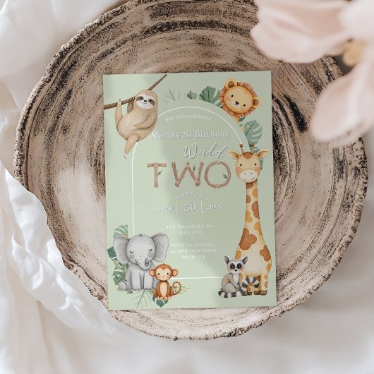 Pastel Tropical Wild Two Jungle Safari Animals 招待状