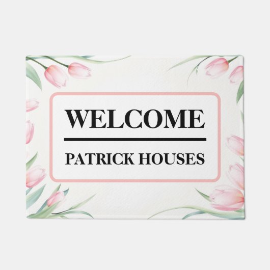 Pastel Tulip Border Personalized ドアマット (正面)