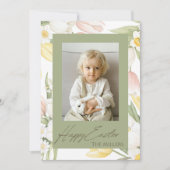 Pastel Tulips & Daffodils Happy Easter Photo Card シーズンカード (正面)